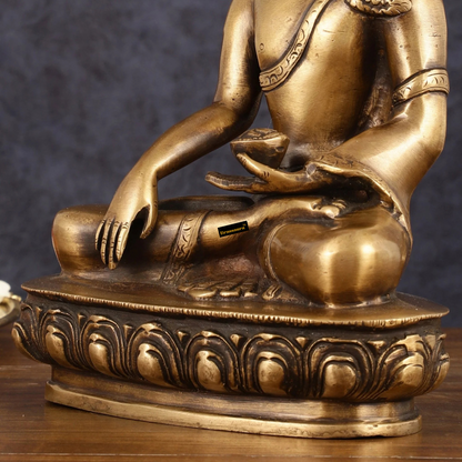 Brassaura™ Pure Brass Antique Tone Buddha Statue – Hand Down – Height 9.5 Inches, Weight 2.73 Kgs