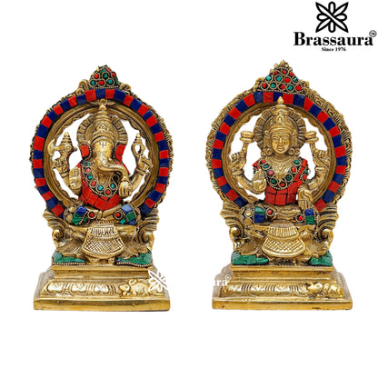 Brass Gem Stone Work Lakshmi Ganesh Weight 3.2 Kg & Height 7 Inch