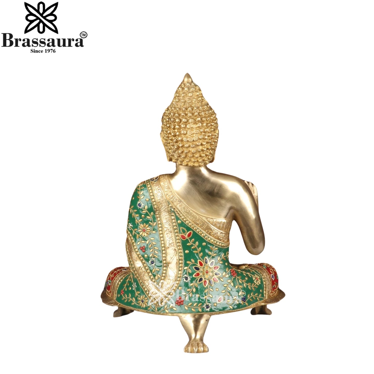 Brass Blessing Gem Stone Work Buddha Weight 11.6 kg & Height 20 Inch