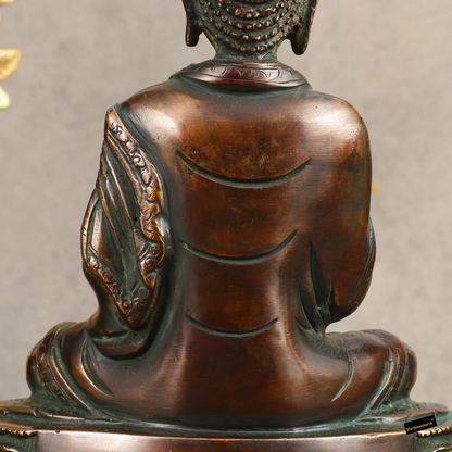 Brassaura™ Pure Brass Buddha Statue in Antique Finish – Height 8 Inches, Weight 2.25 Kgs