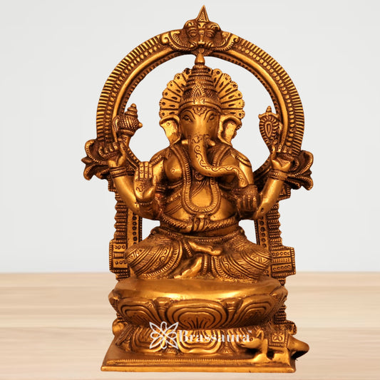 Brass Ring Ganesha Statue Weight 3.6 Kg & Height 10 Inch