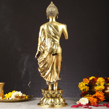Brassaura™ Brass Standing Buddha Statue – Height 21.5 Inches & Weight 7.40 Kgs | Handcrafted Spiritual Decor for Home & Office
