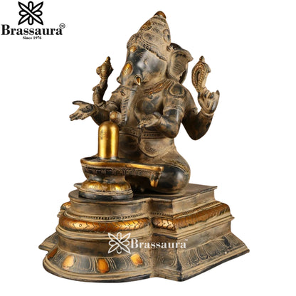 Brass Ganesha & Shivling Weight 10.5 Kg & Height 14.5 Inch