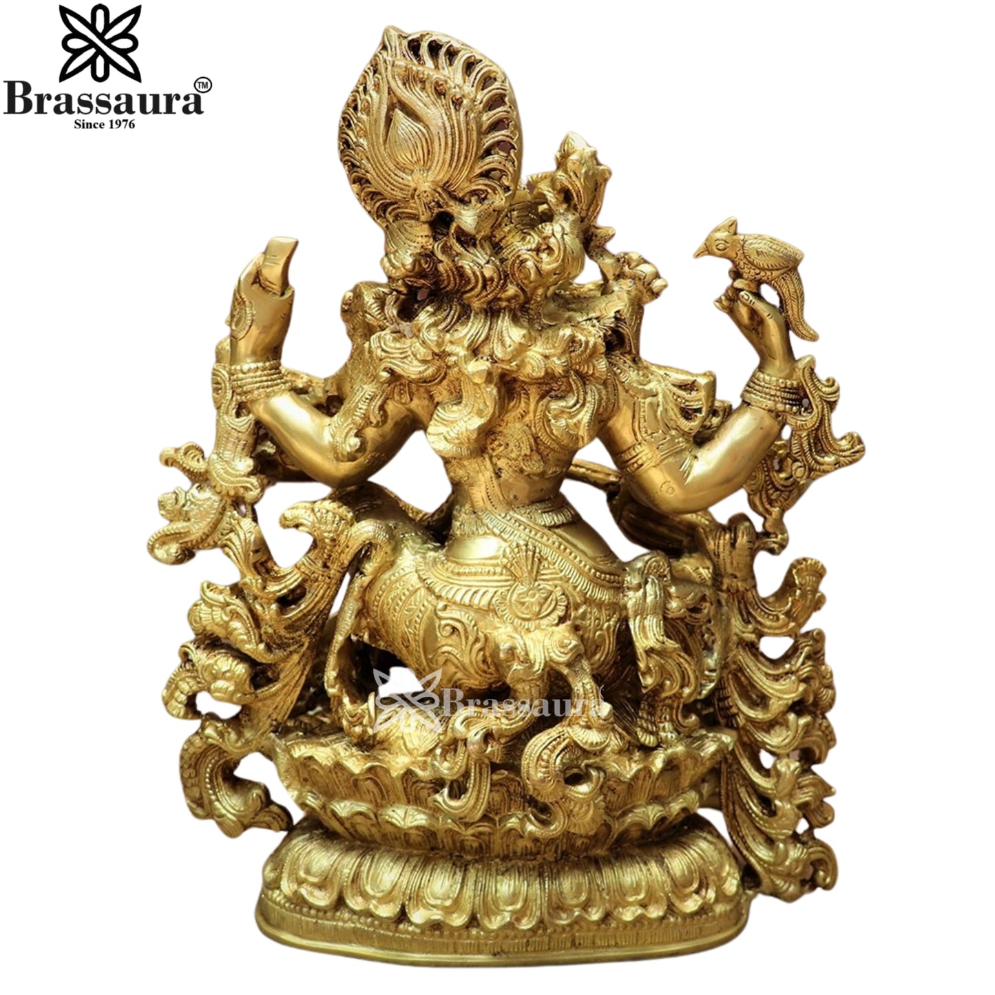 Brassaura™ Brass Saraswati Idol – Height 16 Inches & Weight 15 Kgs | Hindu Goddess Statue