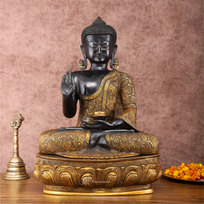 Brassaura™ Pure Brass Buddha Idol in Abhaya Mudra – Height 21.5 Inches, Weight 22 Kgs