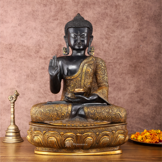 Brassaura™ Pure Brass Buddha Idol in Abhaya Mudra – Height 21.5 Inches, Weight 22 Kgs