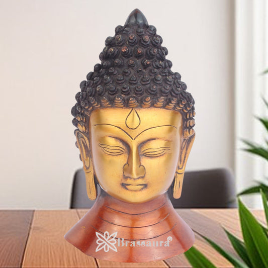 Brass Face Buddha  Weight 2.5 Kg & Height 8 Inch