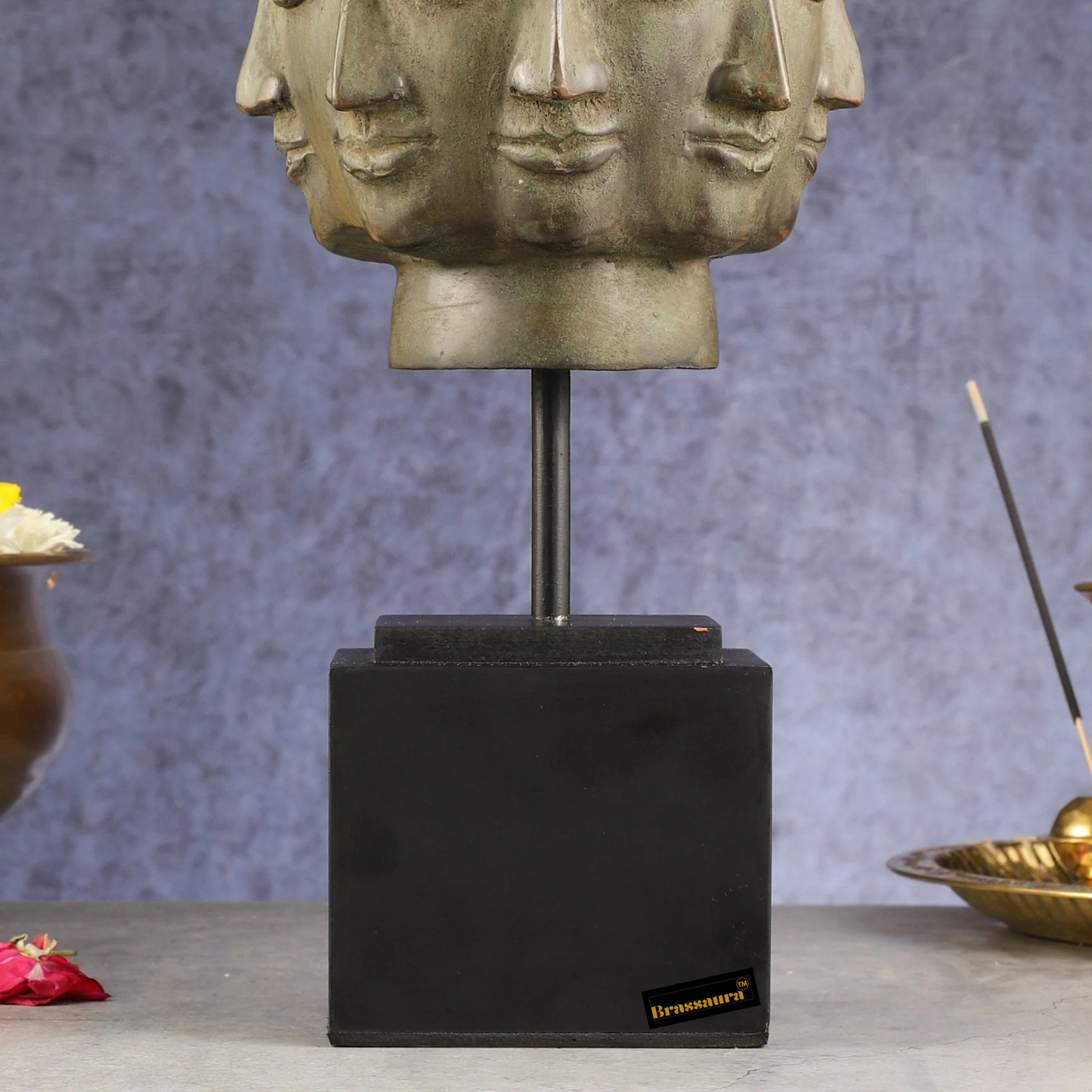 Brassaura™ Vintage Indonesian Bronze Buddha Bust Table Accent – Height 14.5 Inches, Weight 1.26 Kgs