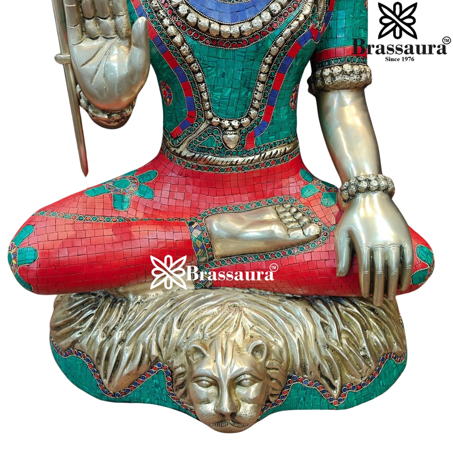 Brassaura™ Handcrafted Lord Shiva Brass Idol with Gem Embellishments – Height 34 Inches & 37 Kgs