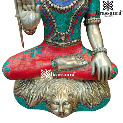 Brassaura™ Handcrafted Lord Shiva Brass Idol with Gem Embellishments – Height 34 Inches & 37 Kgs