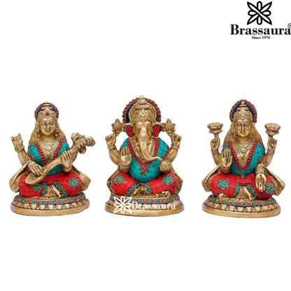 Brass Gem Stone Work Lakshmi Ganesh Weight 8.5 Kg & Height 8 Inch