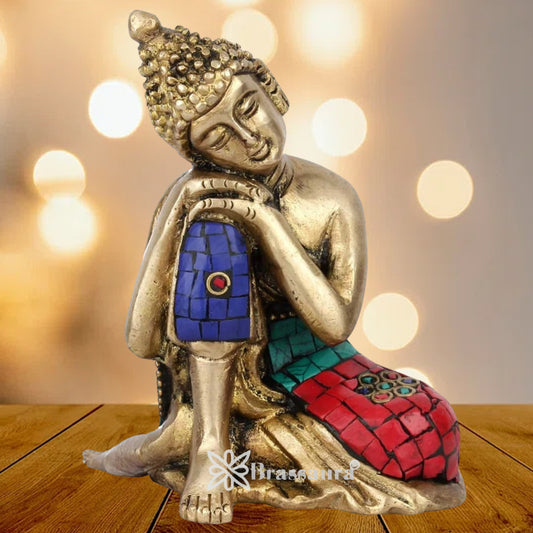 Brass Gem Stone Work Buddha Weight 0.5 kg & Height 4 Inch