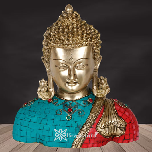 Brass Head Gem Stone Work Buddha Weight 3.5 kg & Height 9 Inch