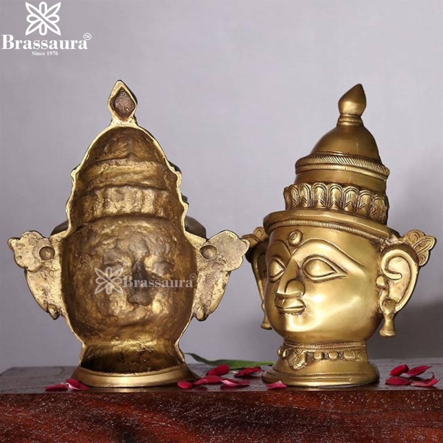 Brass Shiv & Parvati Mask Statue Weight 3.3 Kg And Height 9 Inch