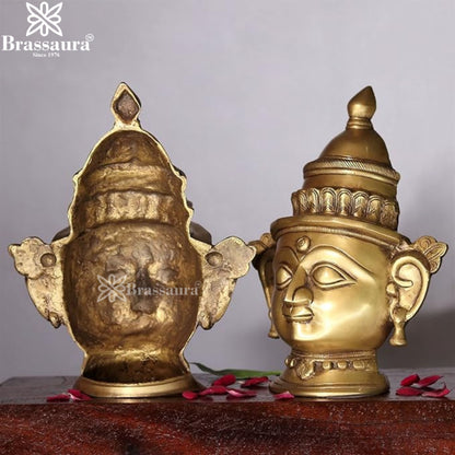 Brass Shiv & Parvati Mask Statue Weight 3.3 Kg And Height 9 Inch