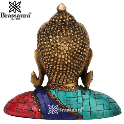Brass Head Gem Stone Work Buddha Weight 1.6 kg & Height 7 Inch