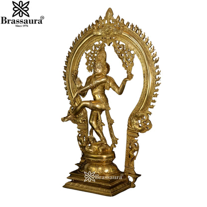 Brass Patina Gold Dancing Natraj Statue Weight 16.3 Kg And Height 26 Inch