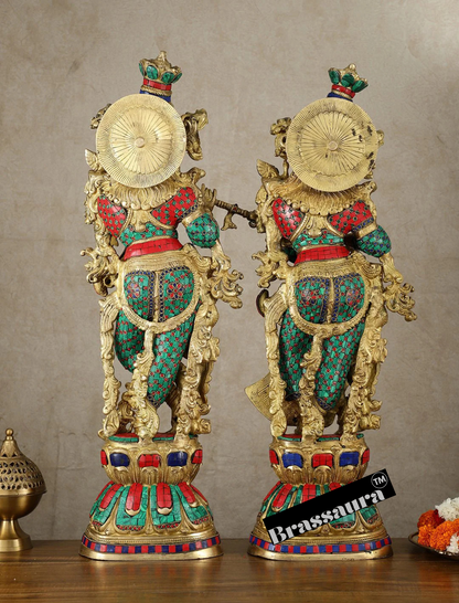 Brassaura™ Handmade Radhakrishna Idol Set – 30" Height | 35 kg – Symbol of Divine Love for Home Décor & Gifting