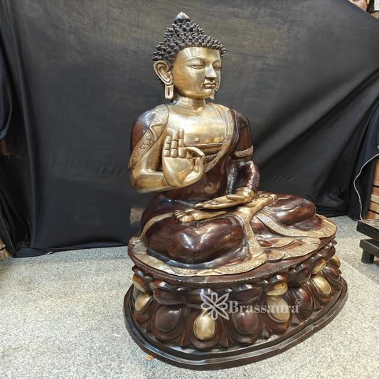 Brassaura® Buddha Reclining in Parinirvana Pose Idol with Antique Brown & Gold Finish | Pure Superfine Brass Handcrafted Murti | Brass Statue for Home Temple, Pooja Room | Height 12 Inches | Weight 18 Kgs
