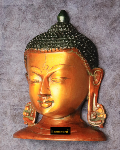 Brassaura™ Handcrafted Brass Lord Buddha Face Wall Hanging – Height 6.5 Inches, Weight 1.12 Kgs