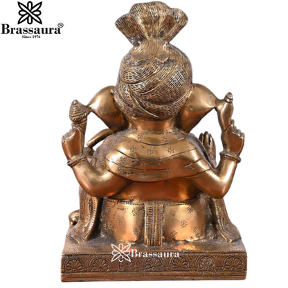 Brass Turban Ganesha Statue Weight 8.51 Kg & Height 12 Inch