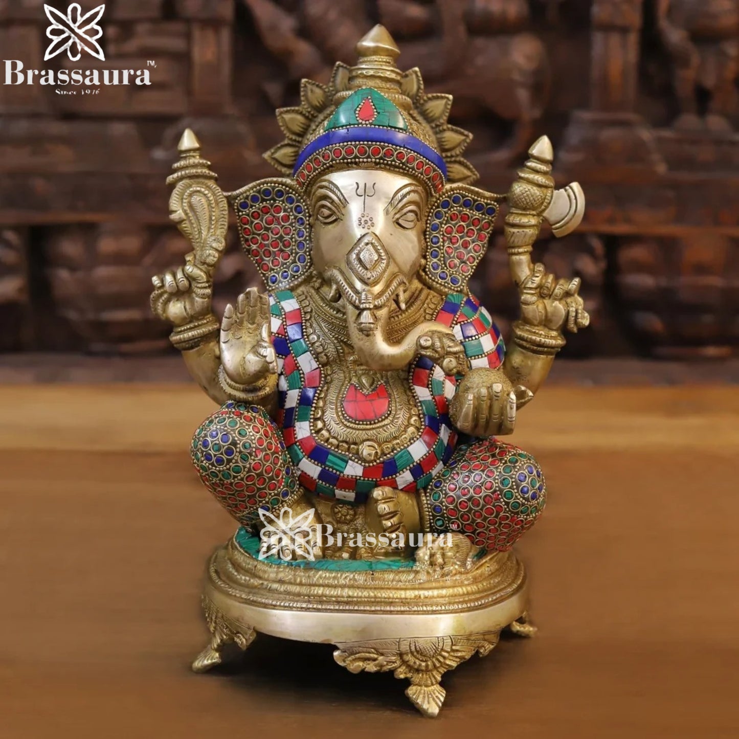 Brass Gem Stone Work Ganesha Weight 7 Kg & Height 12 Inch