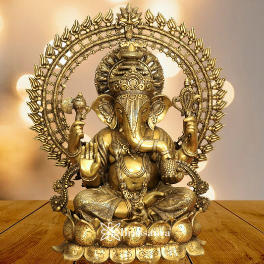 Brass Ring Ganesha Statue Weight 35 Kg & Height 26 Inch