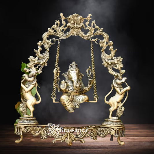 Brass Jhula Ganesha Statue Weight 7 Kg And Height 17 Inch