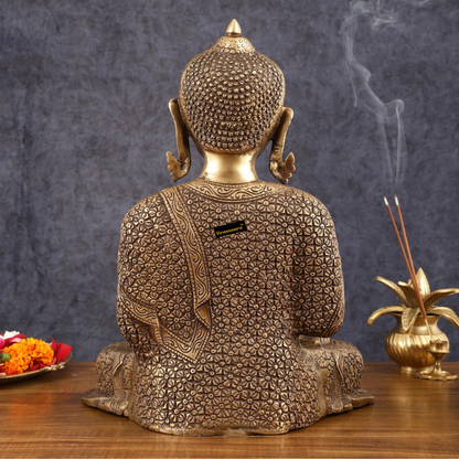 Brassaura™ Antique Burnt Brass Finish Buddha Idol – Height 15 Inches, Weight 14.01 Kgs