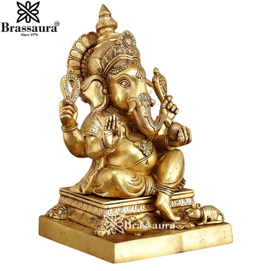 ब्रसौर® सुपरफाइन ब्रास गणेश मूर्ति | पारंपरिक हस्तनिर्मित प्रतिमा | ऊंचाई 12 इंच