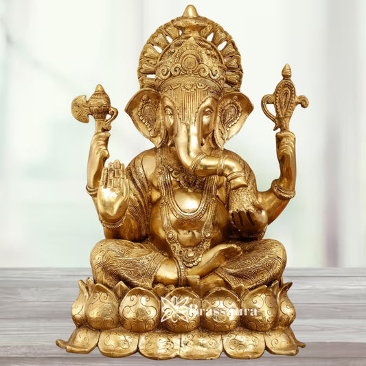 Brass Lotus Ganesha Statue Weight 27.3 Kg & Height 22 Inch