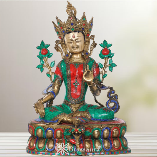 Brass Gem Stone Work Tara Weight 38 Kg & Height 33 Inch