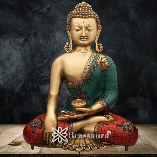 Brass Gem Stone Work Buddha Weight 17.3 Kg & Height 20 Inch