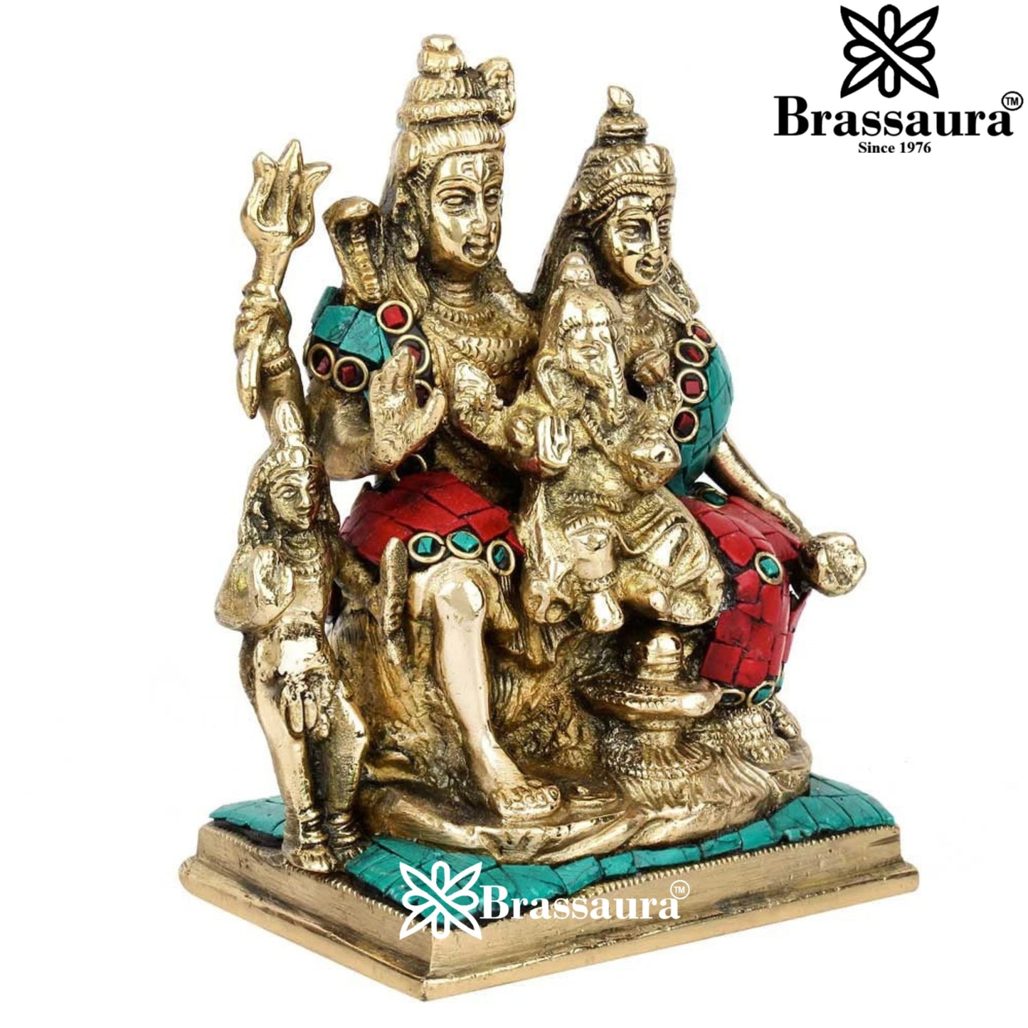 Brass Gem Stone Work Shiv Family  Weight 1.6 Kg & Height 6 Inch