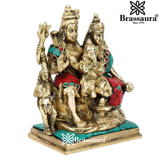 Brassaura® Shiv Parivar Brass Statue with Stonework | Height 6 Inches