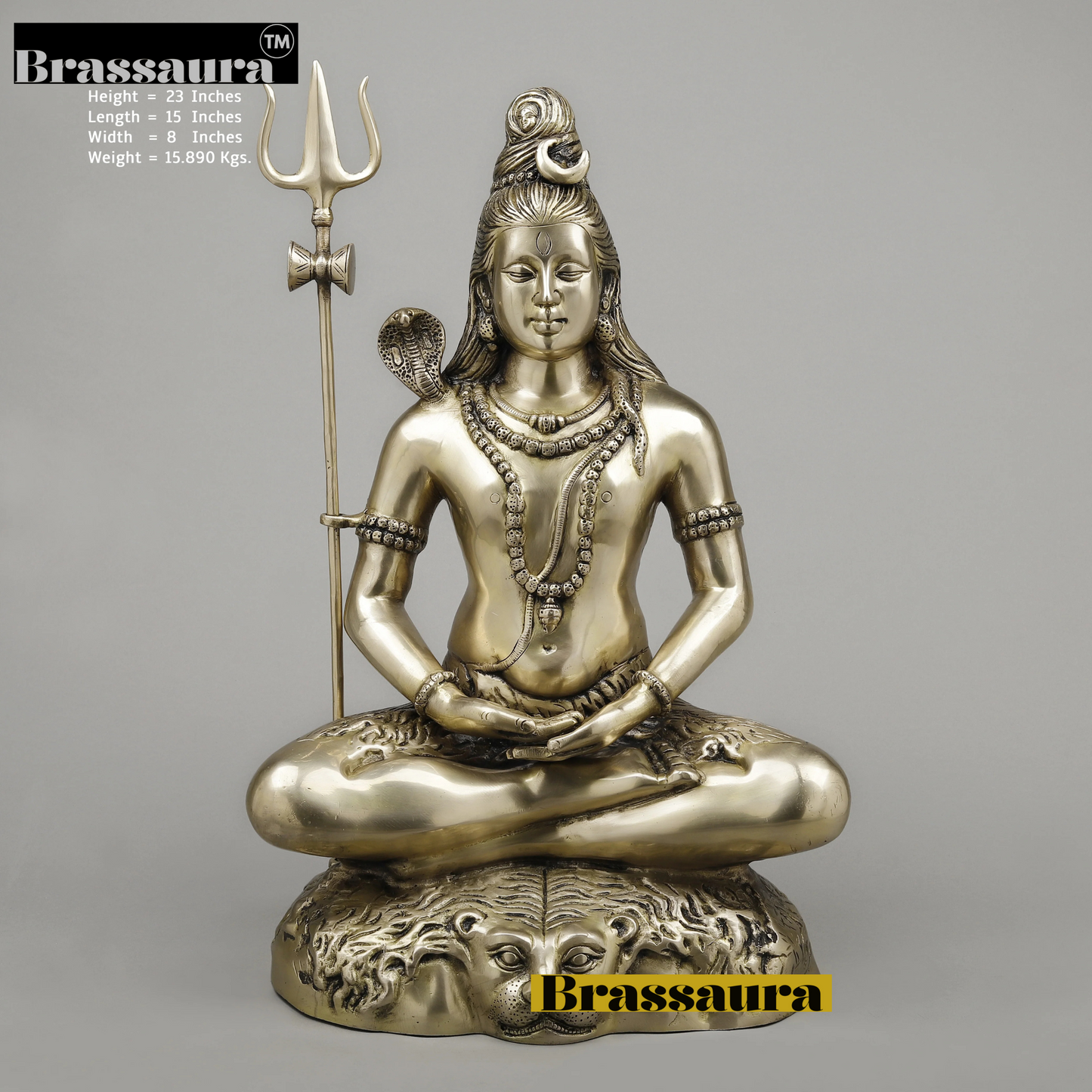 Brassaura™ Pure Brass Lord Shiva Idol – 23 Inch Height, 15.890 Kg Weight – Handcrafted Divine Statue