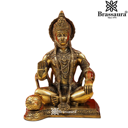 Brassaura™ Brass Blessing Hanuman Idol – Height 9.3 Inches & Weight 4.2 Kgs | Pooja & Temple Us