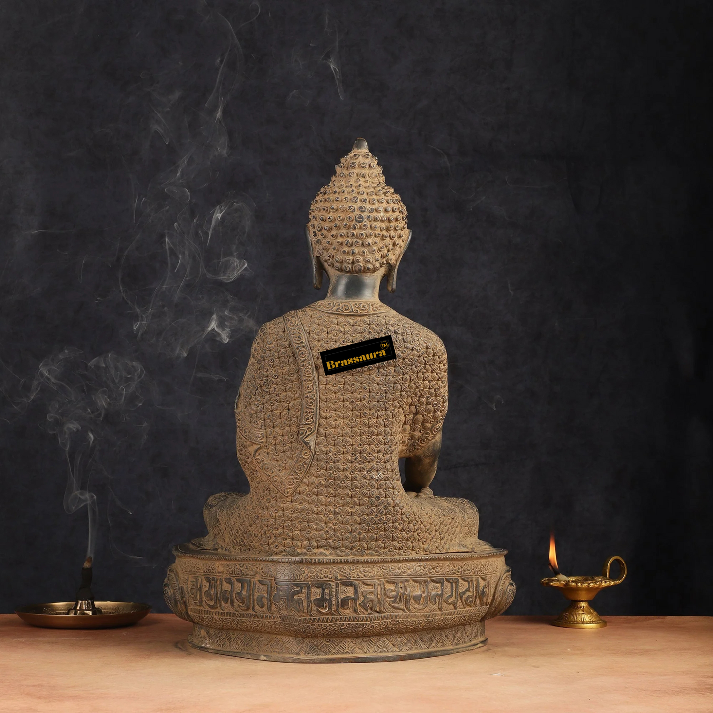 Brassaura™ Pure Brass Buddha Statue – Earth Touching Mudra with Medicine Bowl – Height 16 Inches, Weight 11 Kgs