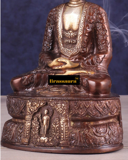 Brassaura™ Pure Brass Buddha Statue – Height 7 Inches, Weight 1.4 Kgs