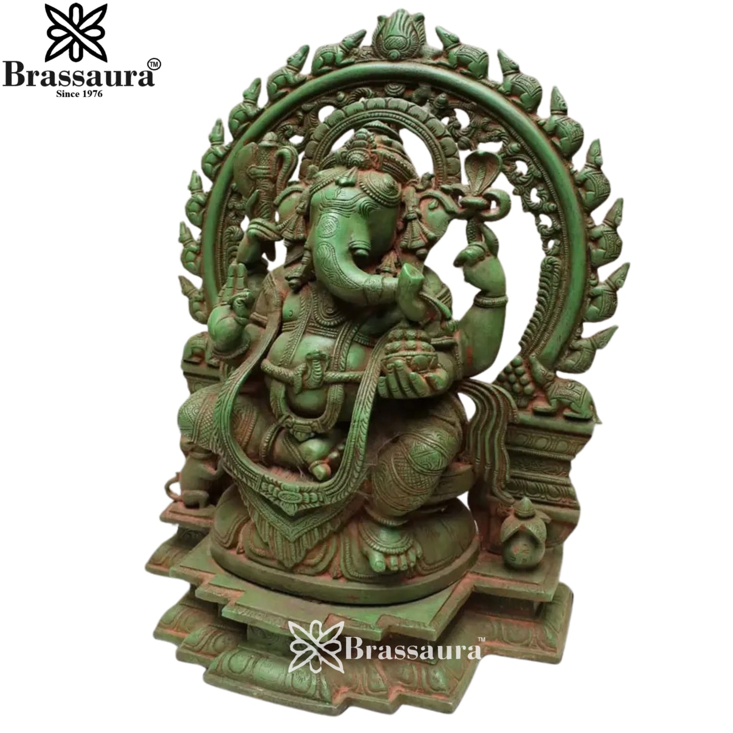 Brass Ring Ganesha Statue Weight 17.5 Kg & Height 19 Inch