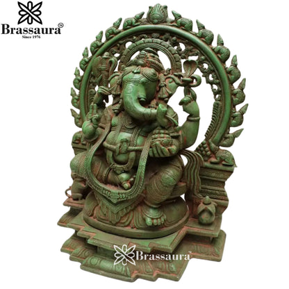 Brass Ring Ganesha Statue Weight 17.5 Kg & Height 19 Inch