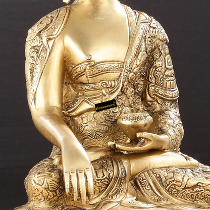 Brassaura™ Handcrafted Pure Brass Buddha Statue with Engraved Life Story – Height 15 Inches & Weight 7.8 Kgs