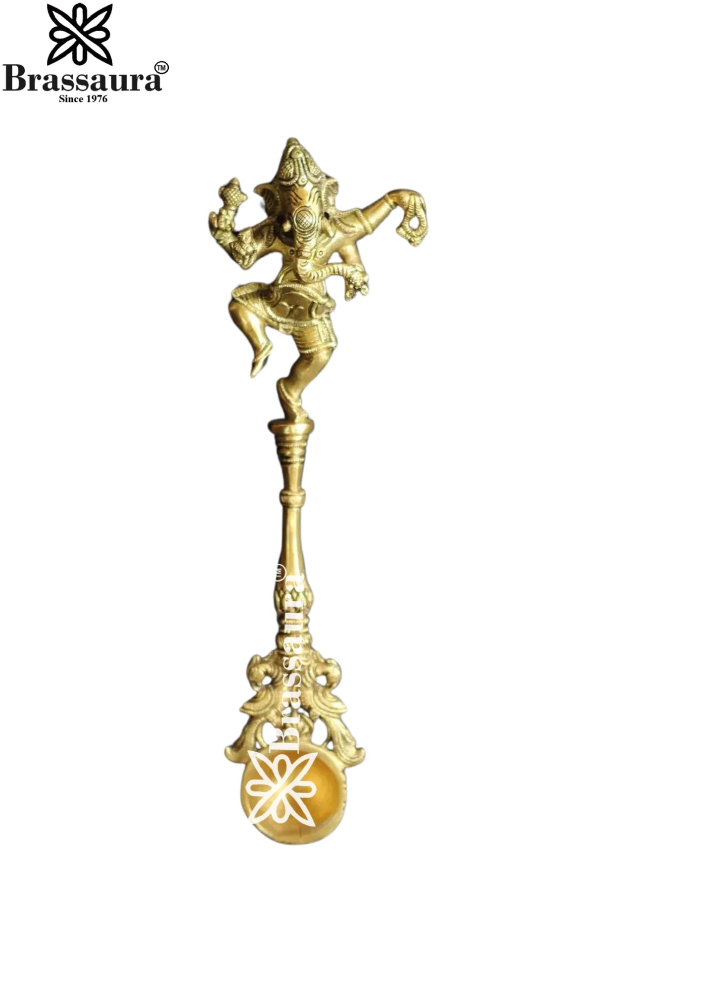 Brass Ganesha Spoon Statue Weight .55 Kg And Height 11 Inch