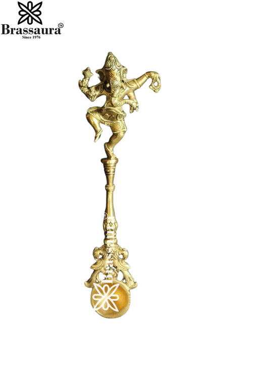 Brass Ganesha Spoon Statue Weight .55 Kg And Height 11 Inch