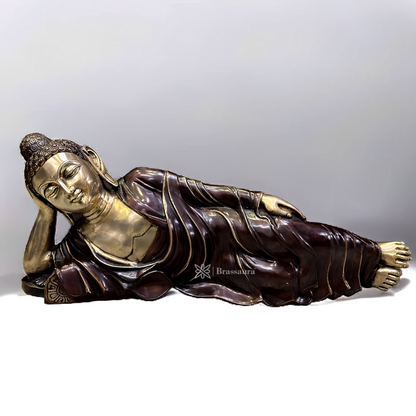 Brassaura™ Brass Resting Buddha Idol – Height 12 Inches, Weight 18 Kgs