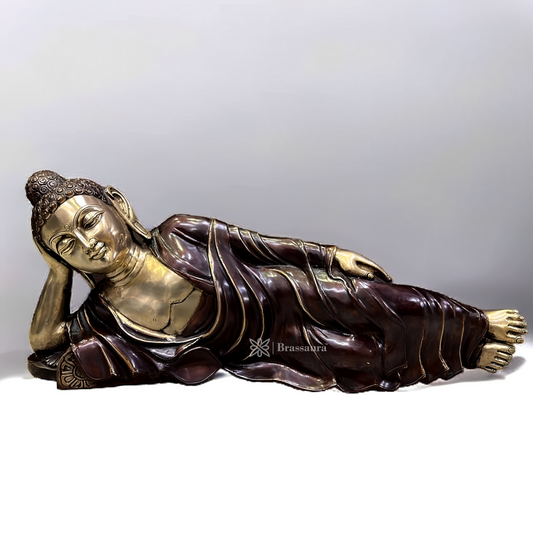 Brassaura™ Brass Resting Buddha Idol – Height 12 Inches, Weight 18 Kgs