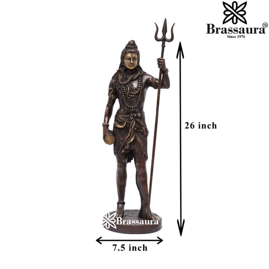 Brassaura™ Premium Brass Shiva Idol – Height 26 Inches & Weight 11 Kgs | Traditional Temple Statue