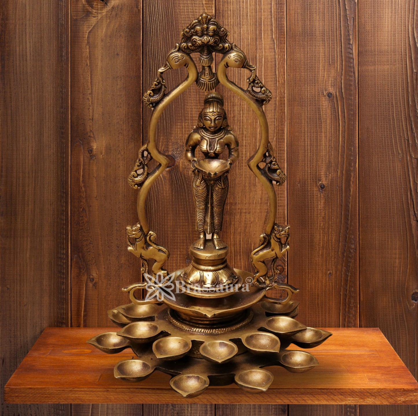 Brass Standing Laxmi With Multiple Diya Weight 4 Kg And Height 14 Inch