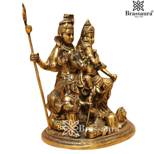Brassaura™ Handcrafted Brass Shiv Family Murti – Height 9.5 Inches & Weight 5.5 Kgs | Puja Room