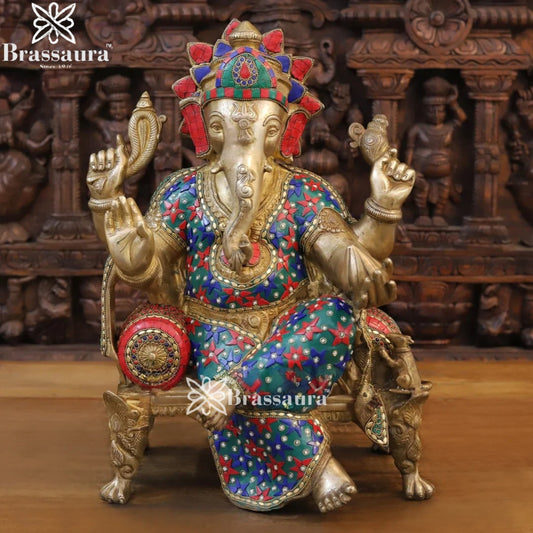 Brass Gem Stone Work Ganesha Weight 22 Kg & Height 20 Inch